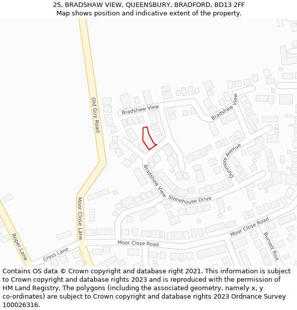 25, BRADSHAW VIEW, QUEENSBURY, BRADFORD, BD13 2FF: Location map and indicative extent of plot