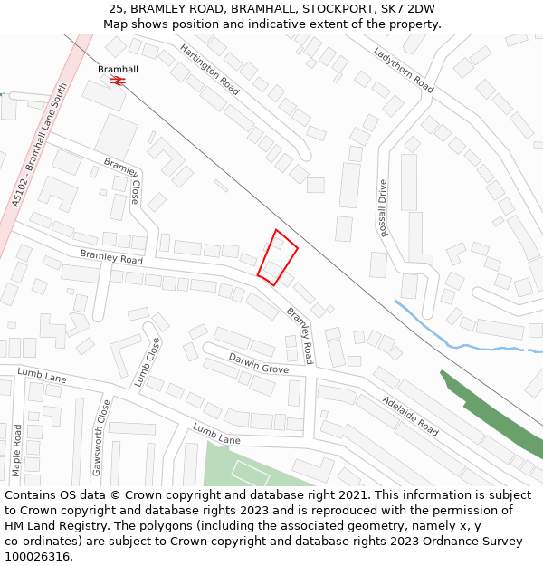 25, BRAMLEY ROAD, BRAMHALL, STOCKPORT, SK7 2DW: Location map and indicative extent of plot
