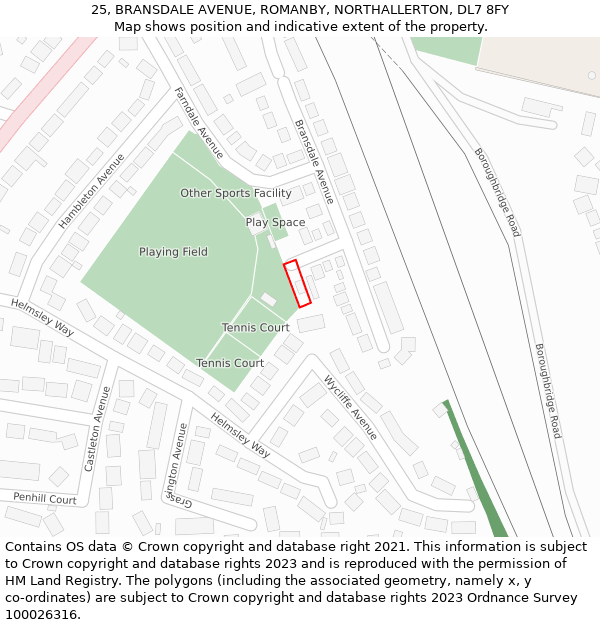 25, BRANSDALE AVENUE, ROMANBY, NORTHALLERTON, DL7 8FY: Location map and indicative extent of plot