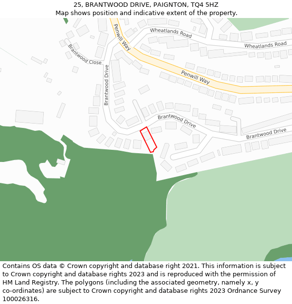 25, BRANTWOOD DRIVE, PAIGNTON, TQ4 5HZ: Location map and indicative extent of plot