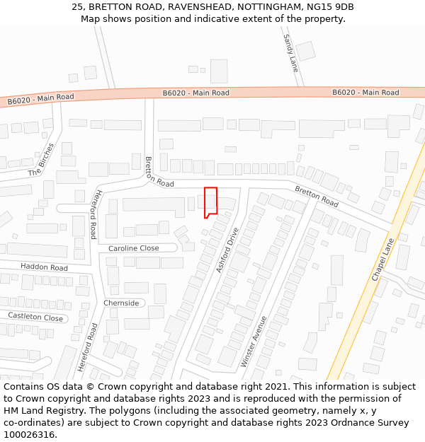 25, BRETTON ROAD, RAVENSHEAD, NOTTINGHAM, NG15 9DB: Location map and indicative extent of plot