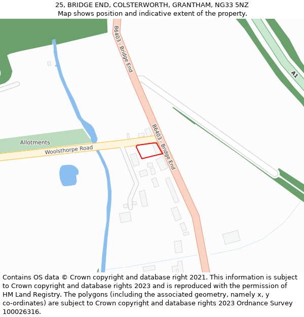 25, BRIDGE END, COLSTERWORTH, GRANTHAM, NG33 5NZ: Location map and indicative extent of plot