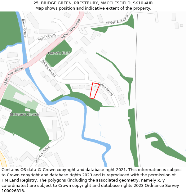 25, BRIDGE GREEN, PRESTBURY, MACCLESFIELD, SK10 4HR: Location map and indicative extent of plot