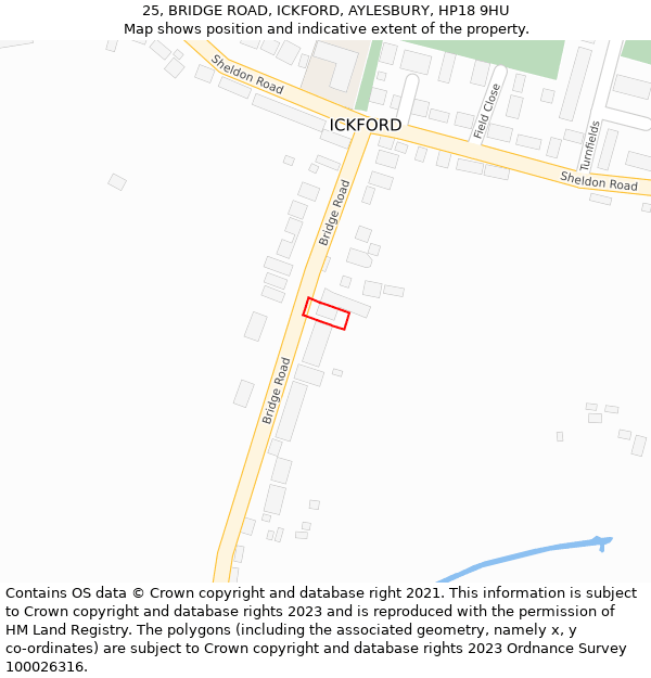 25, BRIDGE ROAD, ICKFORD, AYLESBURY, HP18 9HU: Location map and indicative extent of plot