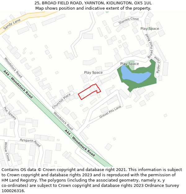 25, BROAD FIELD ROAD, YARNTON, KIDLINGTON, OX5 1UL: Location map and indicative extent of plot