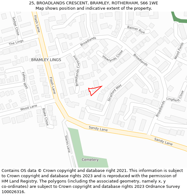 25, BROADLANDS CRESCENT, BRAMLEY, ROTHERHAM, S66 1WE: Location map and indicative extent of plot