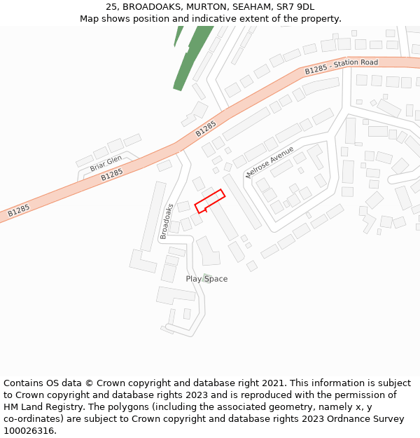 25, BROADOAKS, MURTON, SEAHAM, SR7 9DL: Location map and indicative extent of plot