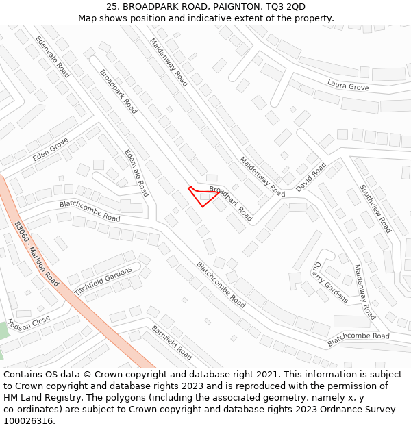 25, BROADPARK ROAD, PAIGNTON, TQ3 2QD: Location map and indicative extent of plot