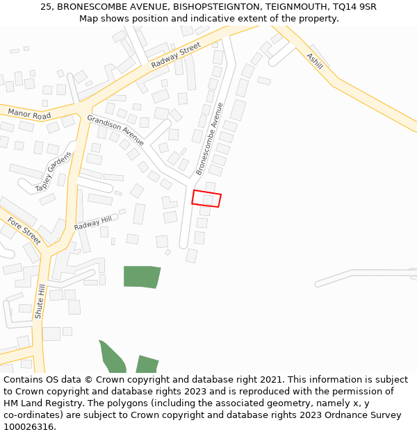 25, BRONESCOMBE AVENUE, BISHOPSTEIGNTON, TEIGNMOUTH, TQ14 9SR: Location map and indicative extent of plot