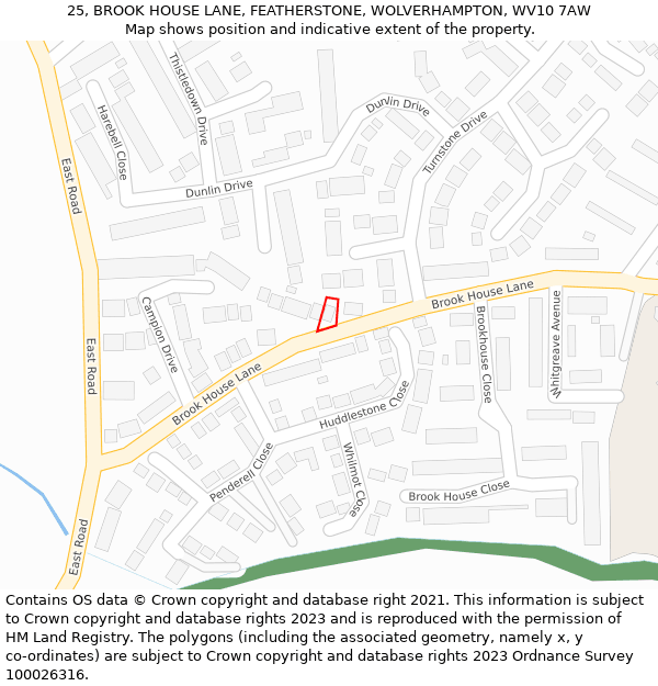 25, BROOK HOUSE LANE, FEATHERSTONE, WOLVERHAMPTON, WV10 7AW: Location map and indicative extent of plot