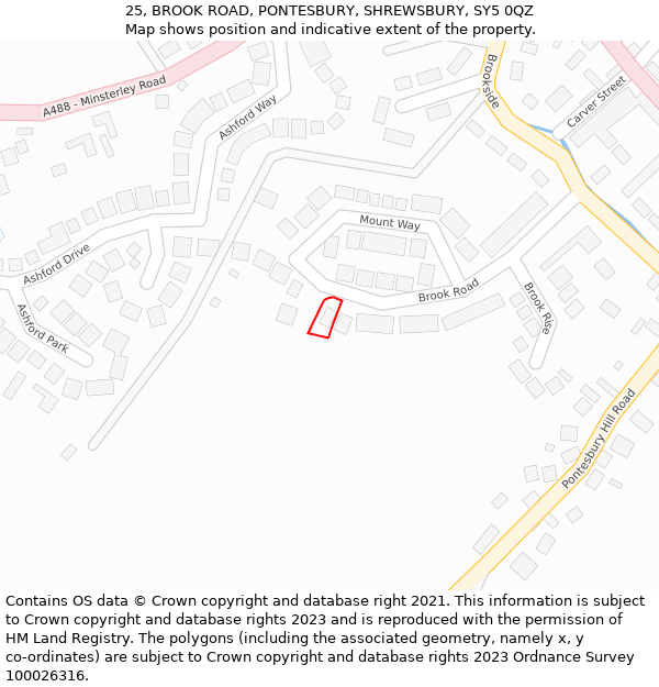 25, BROOK ROAD, PONTESBURY, SHREWSBURY, SY5 0QZ: Location map and indicative extent of plot