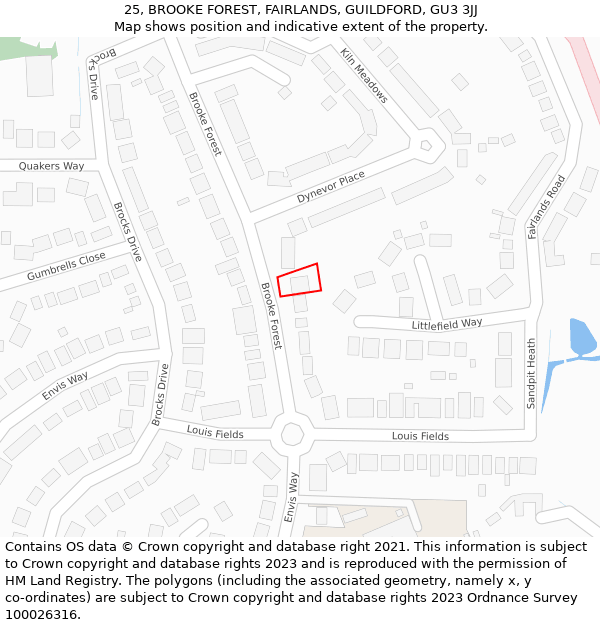 25, BROOKE FOREST, FAIRLANDS, GUILDFORD, GU3 3JJ: Location map and indicative extent of plot