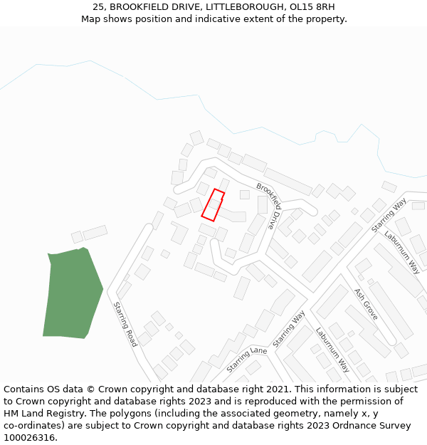 25, BROOKFIELD DRIVE, LITTLEBOROUGH, OL15 8RH: Location map and indicative extent of plot