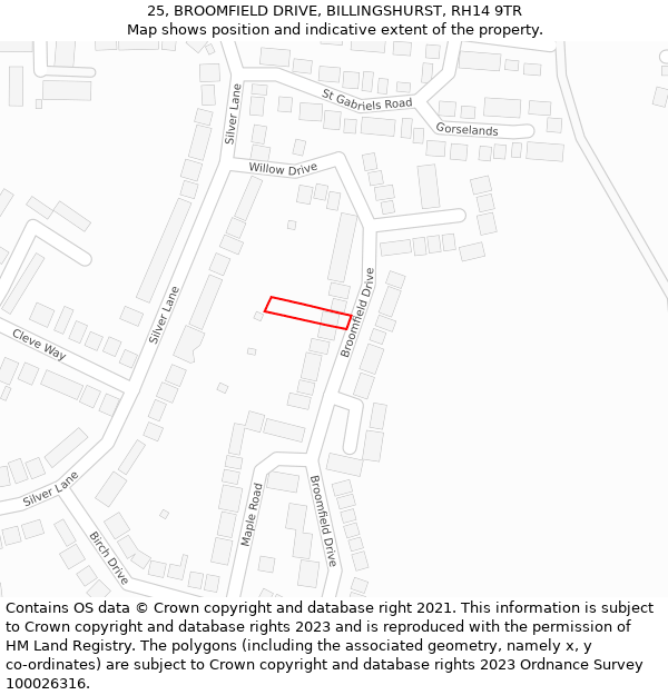 25, BROOMFIELD DRIVE, BILLINGSHURST, RH14 9TR: Location map and indicative extent of plot