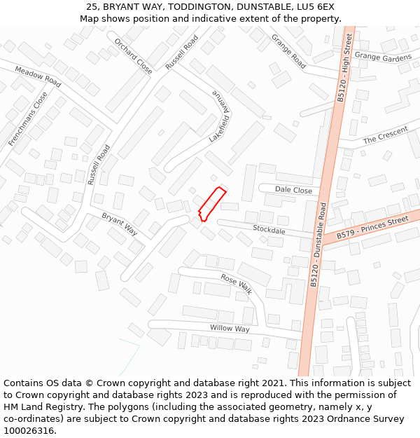 25, BRYANT WAY, TODDINGTON, DUNSTABLE, LU5 6EX: Location map and indicative extent of plot