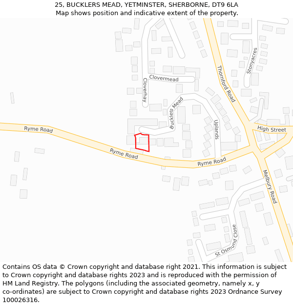 25, BUCKLERS MEAD, YETMINSTER, SHERBORNE, DT9 6LA: Location map and indicative extent of plot