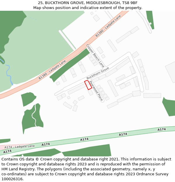 25, BUCKTHORN GROVE, MIDDLESBROUGH, TS8 9BF: Location map and indicative extent of plot