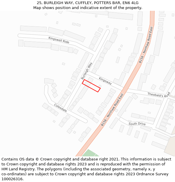 25, BURLEIGH WAY, CUFFLEY, POTTERS BAR, EN6 4LG: Location map and indicative extent of plot