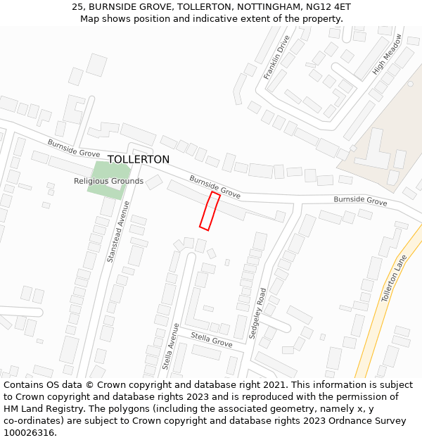 25, BURNSIDE GROVE, TOLLERTON, NOTTINGHAM, NG12 4ET: Location map and indicative extent of plot