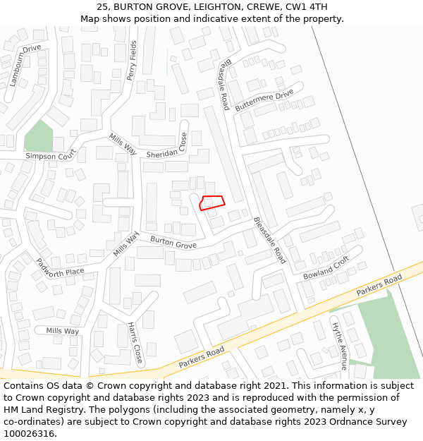 25, BURTON GROVE, LEIGHTON, CREWE, CW1 4TH: Location map and indicative extent of plot