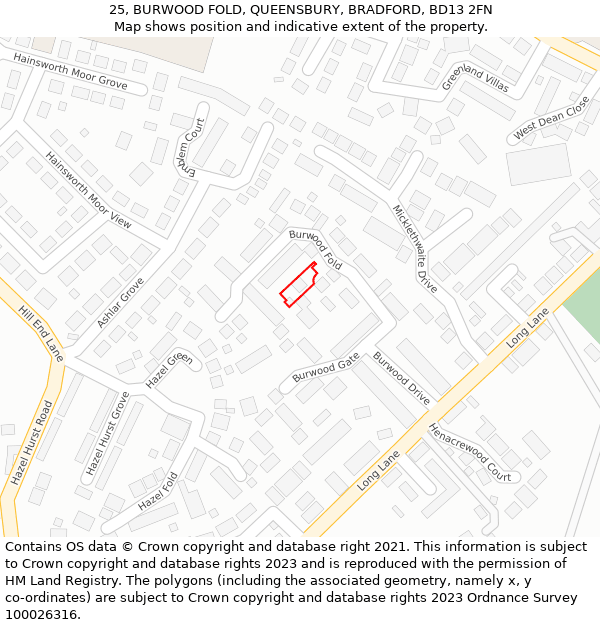 25, BURWOOD FOLD, QUEENSBURY, BRADFORD, BD13 2FN: Location map and indicative extent of plot