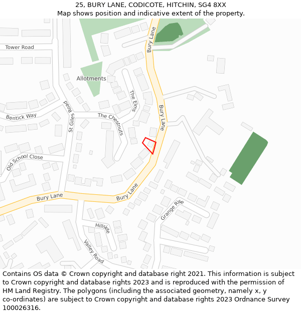 25, BURY LANE, CODICOTE, HITCHIN, SG4 8XX: Location map and indicative extent of plot