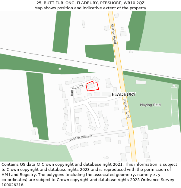 25, BUTT FURLONG, FLADBURY, PERSHORE, WR10 2QZ: Location map and indicative extent of plot