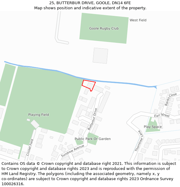 25, BUTTERBUR DRIVE, GOOLE, DN14 6FE: Location map and indicative extent of plot