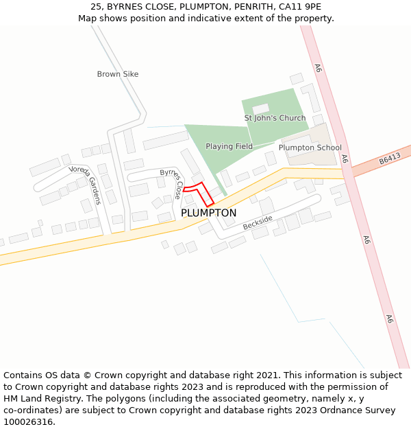 25, BYRNES CLOSE, PLUMPTON, PENRITH, CA11 9PE: Location map and indicative extent of plot