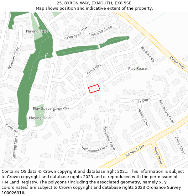 25, BYRON WAY, EXMOUTH, EX8 5SE: Location map and indicative extent of plot