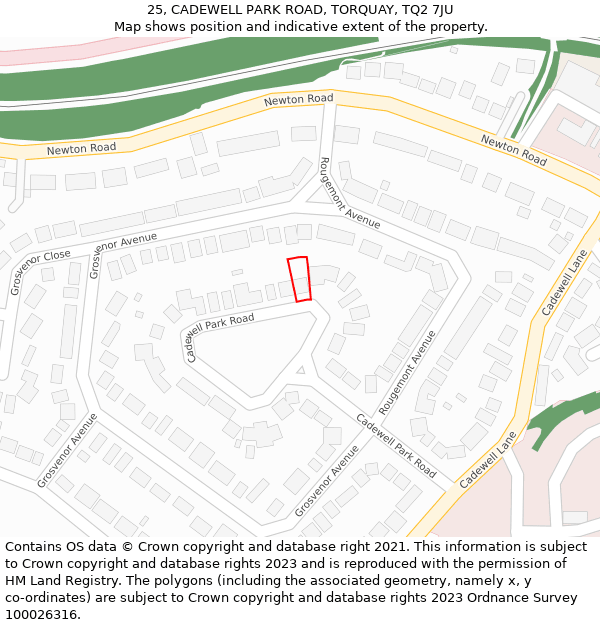 25, CADEWELL PARK ROAD, TORQUAY, TQ2 7JU: Location map and indicative extent of plot