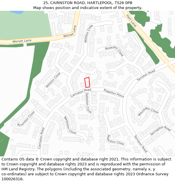 25, CAIRNSTON ROAD, HARTLEPOOL, TS26 0PB: Location map and indicative extent of plot