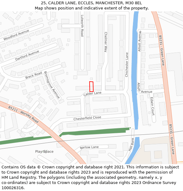 25, CALDER LANE, ECCLES, MANCHESTER, M30 8EL: Location map and indicative extent of plot