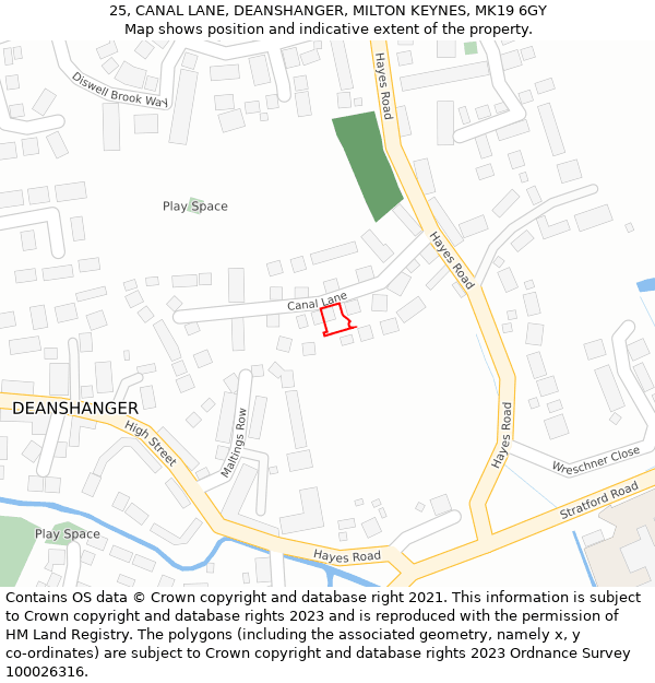 25, CANAL LANE, DEANSHANGER, MILTON KEYNES, MK19 6GY: Location map and indicative extent of plot