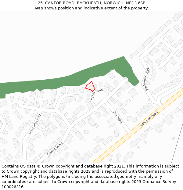 25, CANFOR ROAD, RACKHEATH, NORWICH, NR13 6SP: Location map and indicative extent of plot