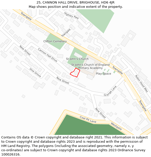 25, CANNON HALL DRIVE, BRIGHOUSE, HD6 4JR: Location map and indicative extent of plot