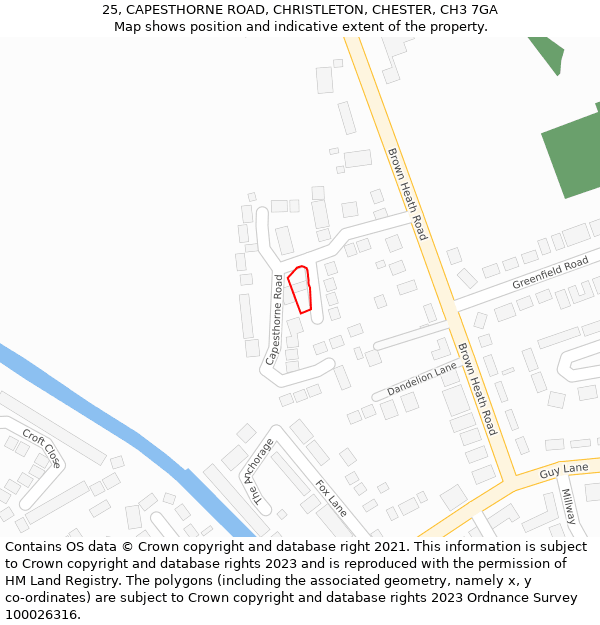 25, CAPESTHORNE ROAD, CHRISTLETON, CHESTER, CH3 7GA: Location map and indicative extent of plot