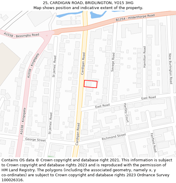 25, CARDIGAN ROAD, BRIDLINGTON, YO15 3HG: Location map and indicative extent of plot