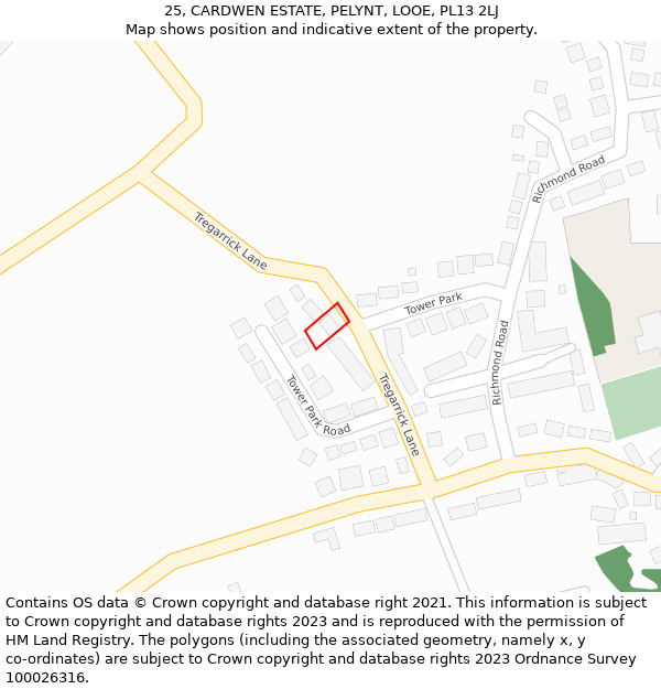 25, CARDWEN ESTATE, PELYNT, LOOE, PL13 2LJ: Location map and indicative extent of plot