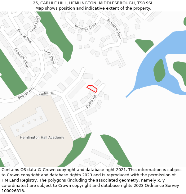 25, CARLILE HILL, HEMLINGTON, MIDDLESBROUGH, TS8 9SL: Location map and indicative extent of plot