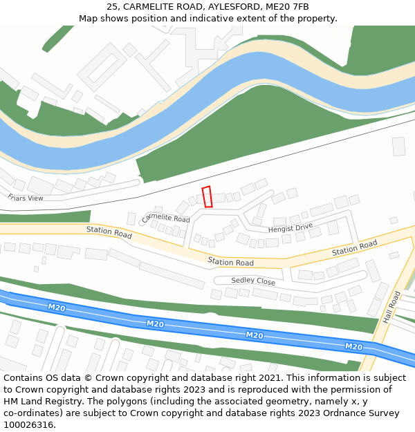 25, CARMELITE ROAD, AYLESFORD, ME20 7FB: Location map and indicative extent of plot