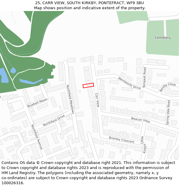 25, CARR VIEW, SOUTH KIRKBY, PONTEFRACT, WF9 3BU: Location map and indicative extent of plot