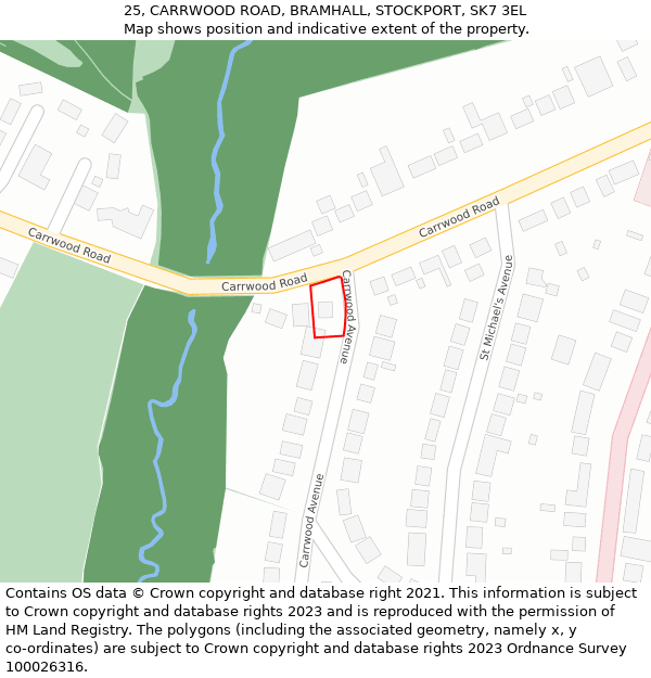 25, CARRWOOD ROAD, BRAMHALL, STOCKPORT, SK7 3EL: Location map and indicative extent of plot