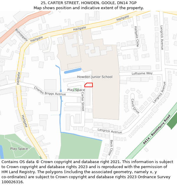 25, CARTER STREET, HOWDEN, GOOLE, DN14 7GP: Location map and indicative extent of plot