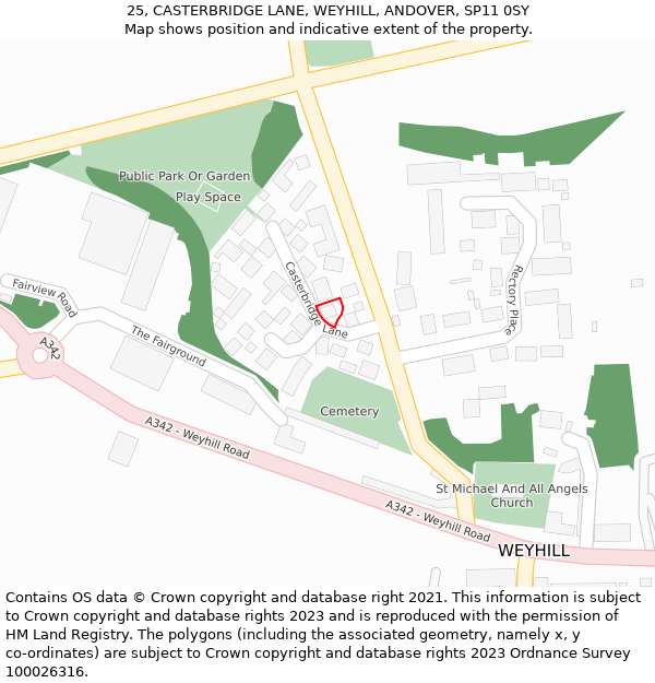 25, CASTERBRIDGE LANE, WEYHILL, ANDOVER, SP11 0SY: Location map and indicative extent of plot