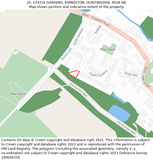 25, CASTLE GARDENS, KIMBOLTON, HUNTINGDON, PE28 0JE: Location map and indicative extent of plot