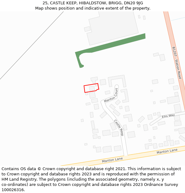 25, CASTLE KEEP, HIBALDSTOW, BRIGG, DN20 9JG: Location map and indicative extent of plot