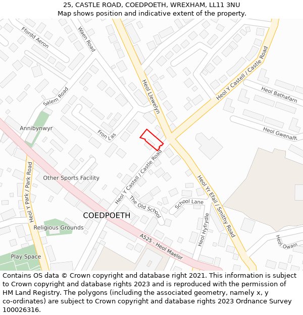 25, CASTLE ROAD, COEDPOETH, WREXHAM, LL11 3NU: Location map and indicative extent of plot