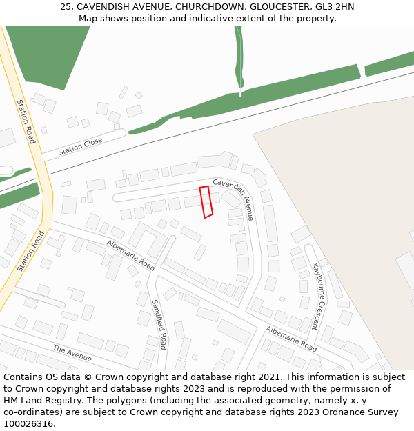 25, CAVENDISH AVENUE, CHURCHDOWN, GLOUCESTER, GL3 2HN: Location map and indicative extent of plot