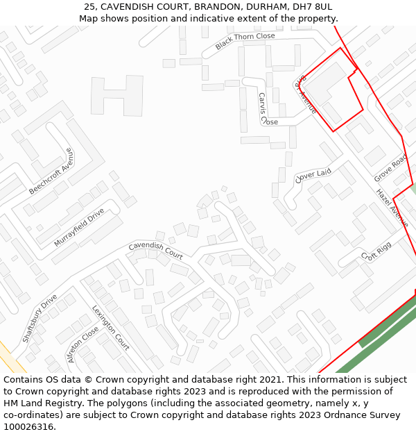 25, CAVENDISH COURT, BRANDON, DURHAM, DH7 8UL: Location map and indicative extent of plot